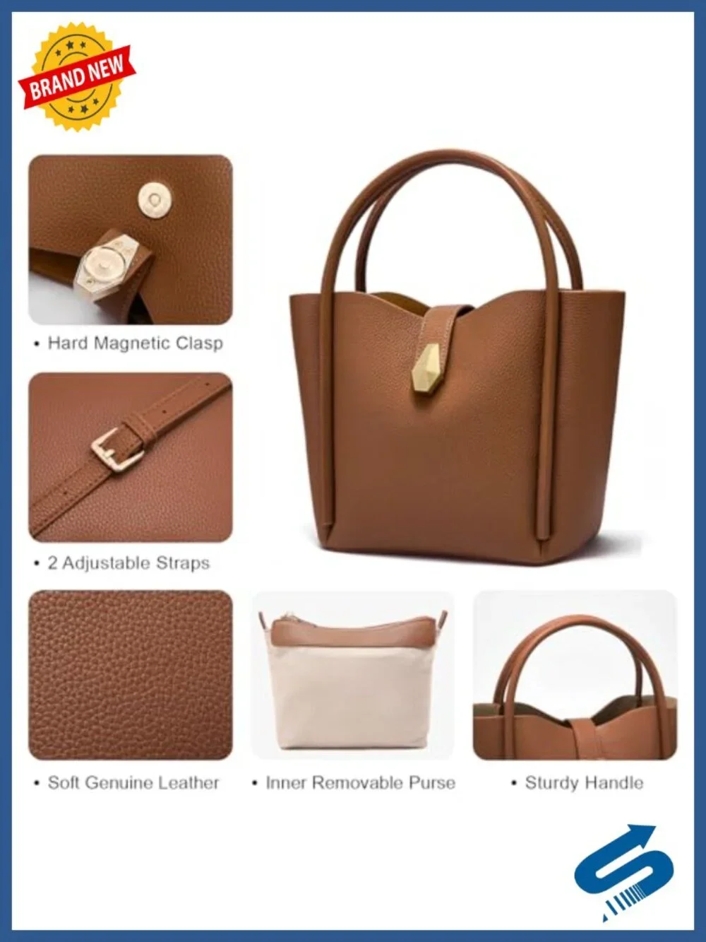 Genuine Leather Bucket Bag Women Crossbody Shoulder Tote